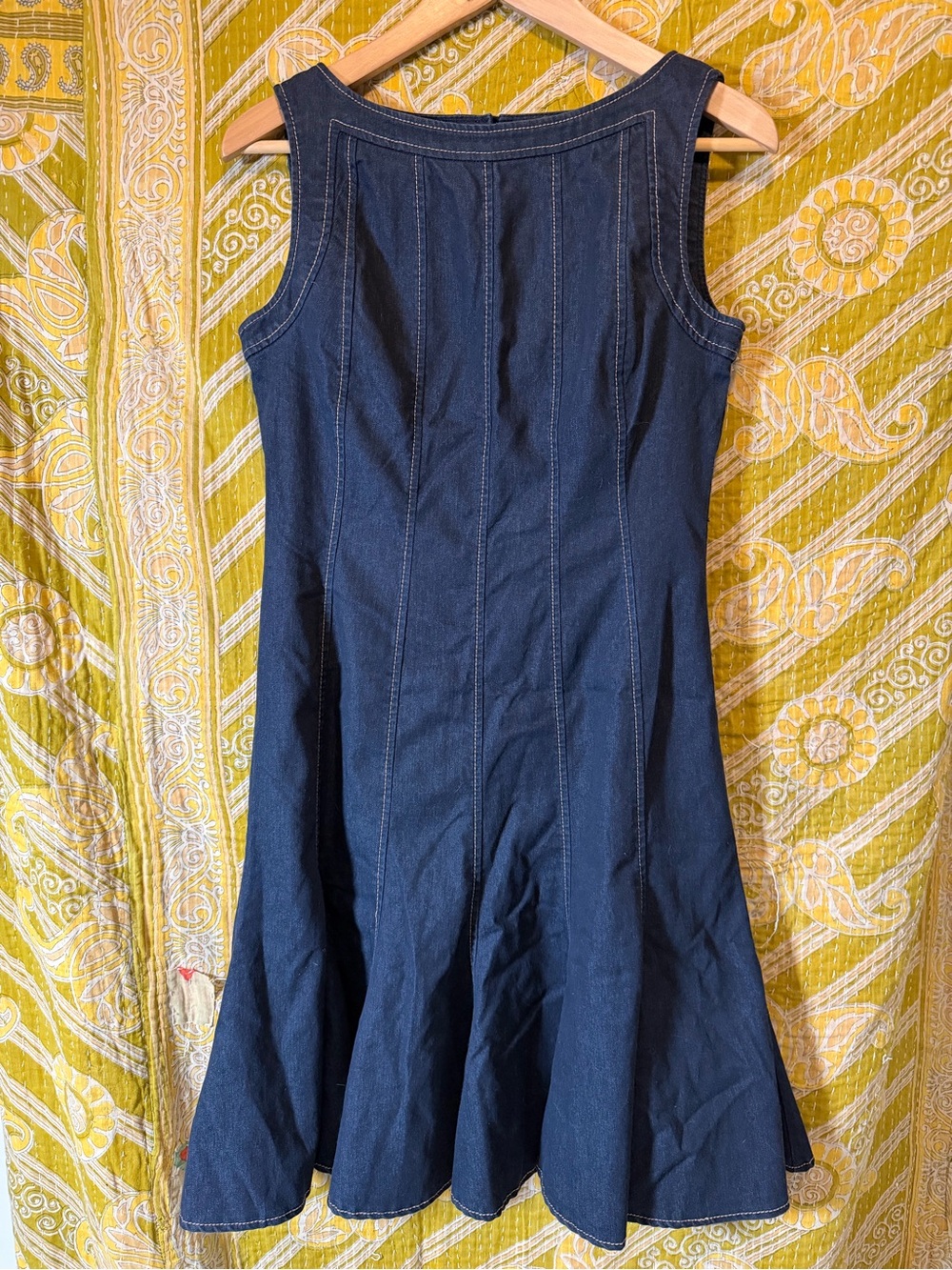 Impressions Dark Blue Denim Midi Fit-and-Flare Dress